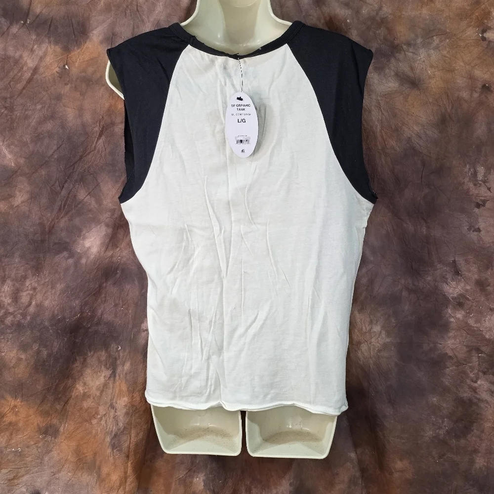 Scoop Def Leopard Graphic Tee Shirt Sleeveless Crew Neck Black Cream White L - Picture 5 of 7